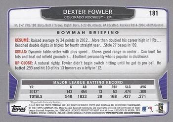 2013 Bowman #181 Dexter Fowler Back