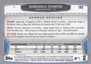 2013 Bowman #182 Giancarlo Stanton Back