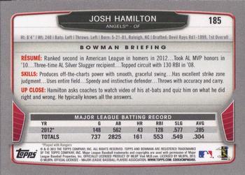 2013 Bowman #185 Josh Hamilton Back