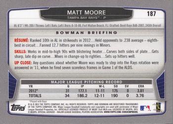 2013 Bowman #187 Matt Moore Back