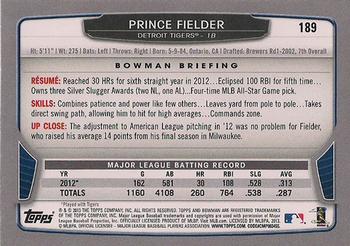 2013 Bowman #189 Prince Fielder Back