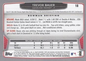 2013 Bowman #18 Trevor Bauer Back