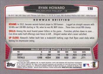 2013 Bowman #190 Ryan Howard Back