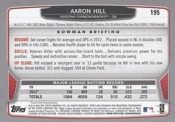 2013 Bowman #195 Aaron Hill Back