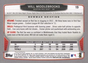 2013 Bowman #19 Will Middlebrooks Back