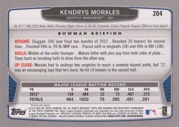 2013 Bowman #204 Kendrys Morales Back