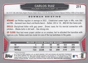 2013 Bowman #211 Carlos Ruiz Back