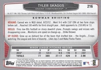 2013 Bowman #216 Tyler Skaggs Back