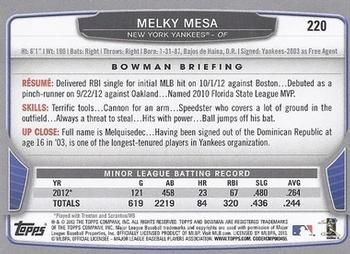 2013 Bowman #220 Melky Mesa Back