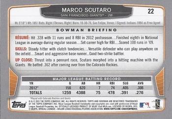 2013 Bowman #22 Marco Scutaro Back