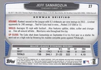 2013 Bowman #27 Jeff Samardzija Back