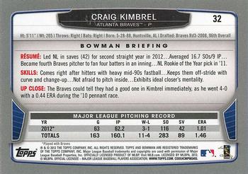 2013 Bowman #32 Craig Kimbrel Back
