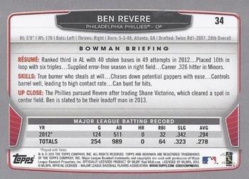 2013 Bowman #34 Ben Revere Back