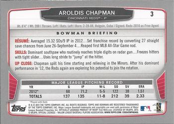 2013 Bowman #3 Aroldis Chapman Back