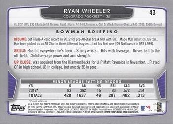 2013 Bowman #43 Ryan Wheeler Back