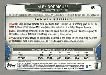 2013 Bowman #45 Alex Rodriguez Back