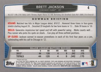 2013 Bowman #4 Brett Jackson Back