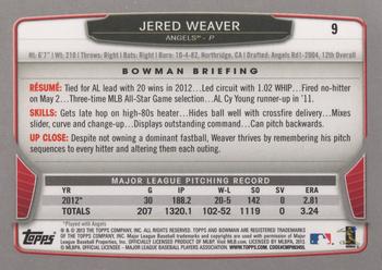 2013 Bowman #9 Jered Weaver Back