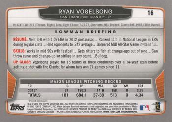 2013 Bowman #16 Ryan Vogelsong Back