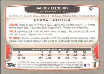 2013 Bowman #52 Jacoby Ellsbury Back