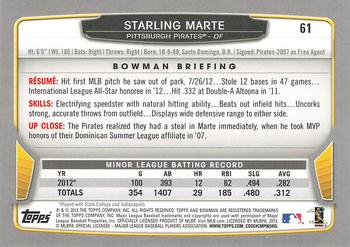 2013 Bowman #61 Starling Marte Back