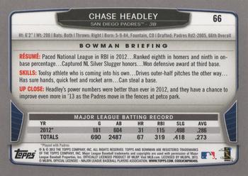 2013 Bowman #66 Chase Headley Back