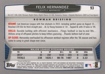 2013 Bowman #93 Felix Hernandez Back