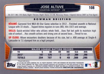 2013 Bowman #108 Jose Altuve Back