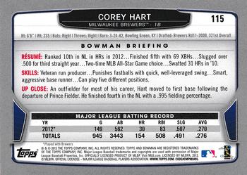 2013 Bowman #115 Corey Hart Back