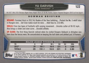 2013 Bowman #122 Yu Darvish Back