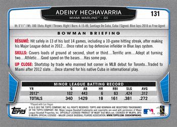 2013 Bowman #131 Adeiny Hechavarria Back