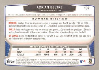 2013 Bowman #132 Adrian Beltre Back
