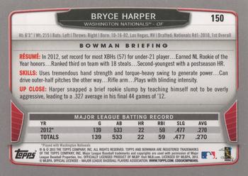 2013 Bowman #150 Bryce Harper Back