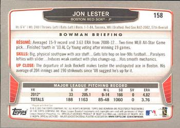 2013 Bowman #158 Jon Lester Back