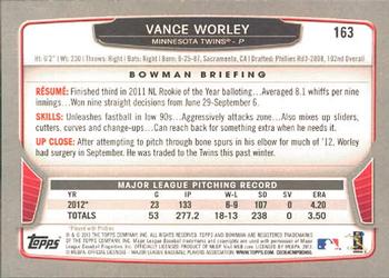 2013 Bowman #163 Vance Worley Back