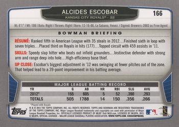 2013 Bowman #166 Alcides Escobar Back