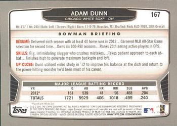 2013 Bowman #167 Adam Dunn Back