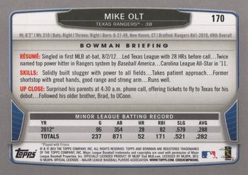 2013 Bowman #170 Mike Olt Back