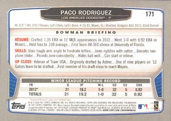 2013 Bowman #171 Paco Rodriguez Back