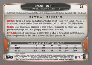 2013 Bowman #178 Brandon Belt Back