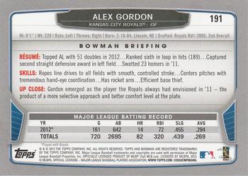 2013 Bowman #191 Alex Gordon Back
