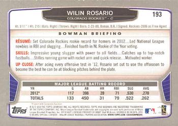 2013 Bowman #193 Wilin Rosario Back