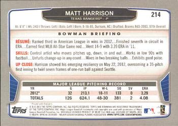 2013 Bowman #214 Matt Harrison Back
