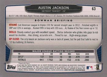 2013 Bowman #63 Austin Jackson Back