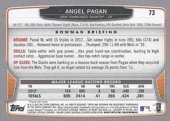 2013 Bowman #73 Angel Pagan Back