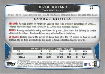 2013 Bowman #74 Derek Holland Back