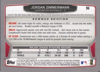 2013 Bowman #96 Jordan Zimmermann Back