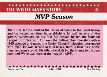 1984 Galasso Willie Mays #6 Willie Mays Back
