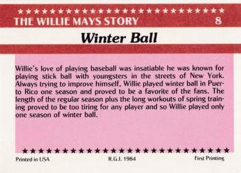 1984 Galasso Willie Mays #8 Willie Mays Back