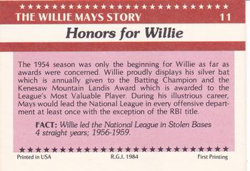 1984 Galasso Willie Mays #11 Willie Mays Back